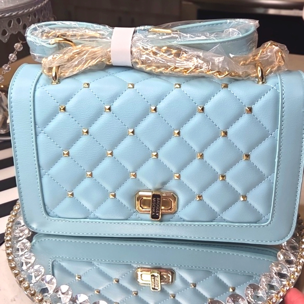 Badgley Mischka Light Blue Quilted Crossbody Bag